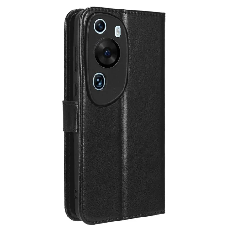 Para Huawei P60 Art Capa de Telefone à Prova de Choque e Carteira - Textura de Couro de Cavalo Louco, PU - Preto
