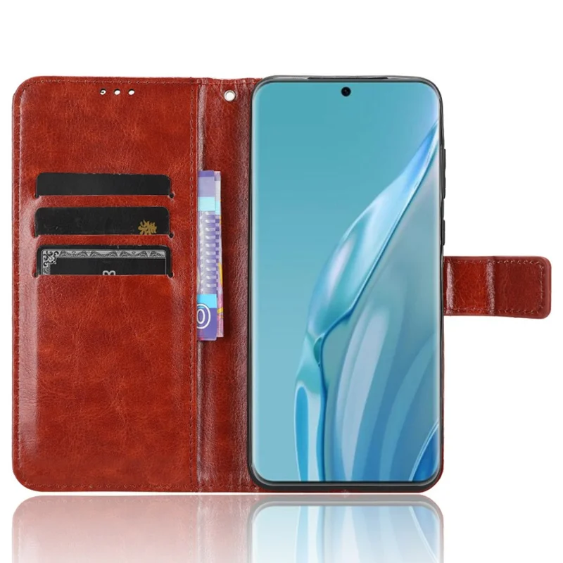For Huawei P60 Art Shockproof Wallet Phone Case Crazy Horse Texture PU Leather Folio Flip Cover - Brown