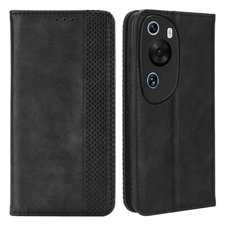 Funda de Teléfono Cartera Retro para Huawei P60 Art Piel PU Tapa Abatible Protector de Teléfono Celular con Soporte - Negro