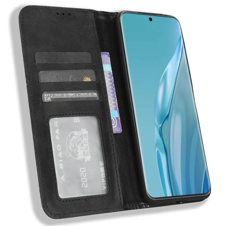 Funda de Teléfono Cartera Retro para Huawei P60 Art Piel PU Tapa Abatible Protector de Teléfono Celular con Soporte - Negro