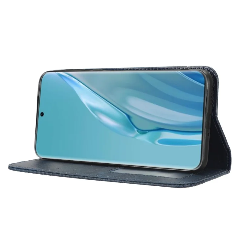 Retro Wallet Phone Case for Huawei P60 Art PU Leather Flip Cover Cell Phone Shell with Stand - Blue