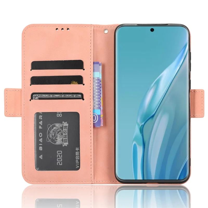 Wallet Phone Case for Huawei P60 Art Leather Flip Cover Multiple Card Slots Phone Shell with Stand - Pink