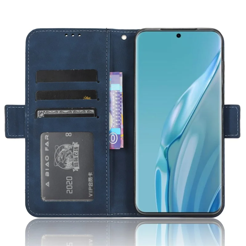 Wallet Phone Case for Huawei P60 Art Leather Flip Cover Multiple Card Slots Phone Shell with Stand - Blue