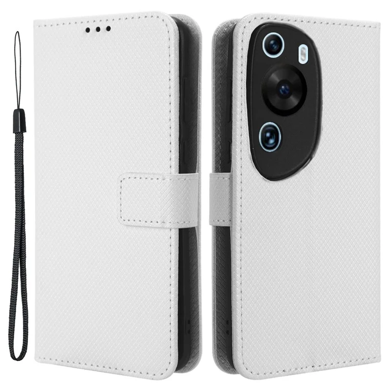 PU Leather Flip Case for Huawei P60 Art Protective Cover Diamond Texture Anti-Drop Wallet Phone Case - White