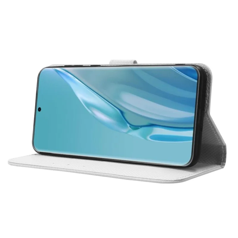 PU Leather Flip Case for Huawei P60 Art Protective Cover Diamond Texture Anti-Drop Wallet Phone Case - White