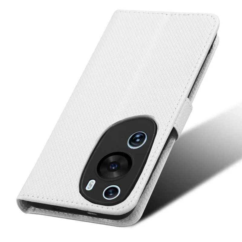 PU Leather Flip Case for Huawei P60 Art Protective Cover Diamond Texture Anti-Drop Wallet Phone Case - White