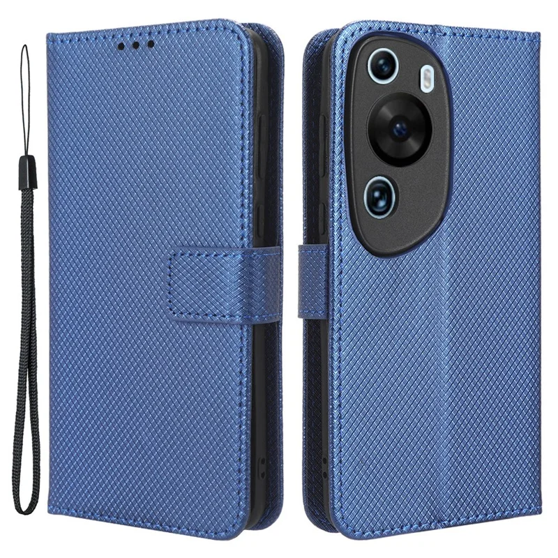 PU Leather Flip Case for Huawei P60 Art Protective Cover Diamond Texture Anti-Drop Wallet Phone Case - Blue