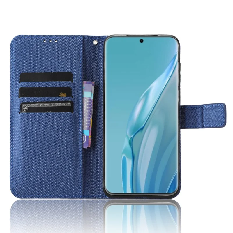 PU Leather Flip Case for Huawei P60 Art Protective Cover Diamond Texture Anti-Drop Wallet Phone Case - Blue