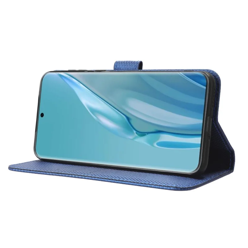 PU Leather Flip Case for Huawei P60 Art Protective Cover Diamond Texture Anti-Drop Wallet Phone Case - Blue