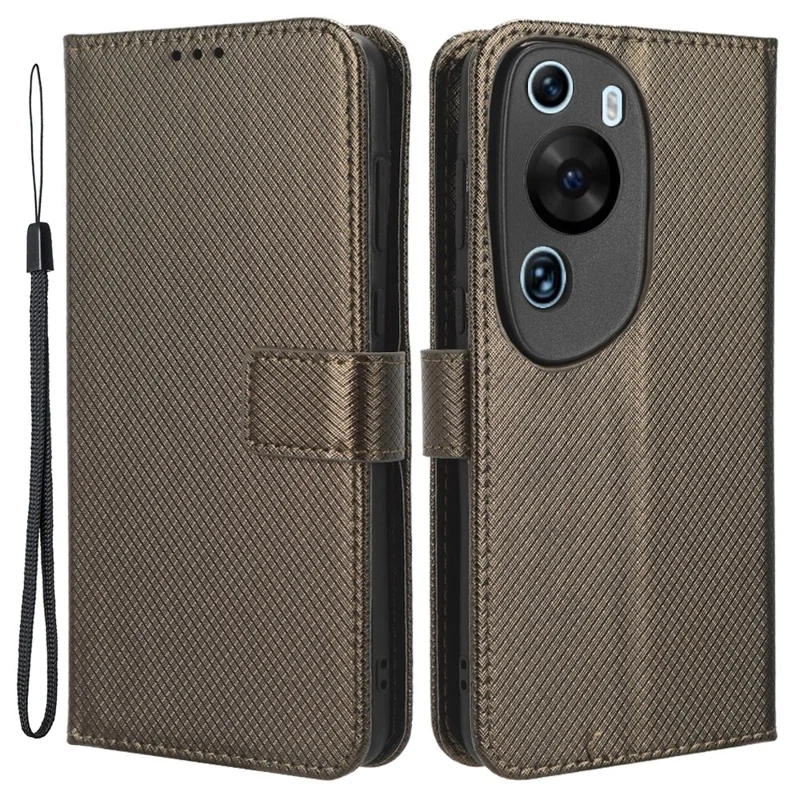 PU Leather Flip Case for Huawei P60 Art Protective Cover Diamond Texture Anti-Drop Wallet Phone Case - Brown