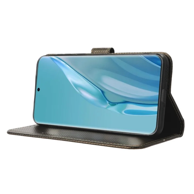 PU Leather Flip Case for Huawei P60 Art Protective Cover Diamond Texture Anti-Drop Wallet Phone Case - Brown