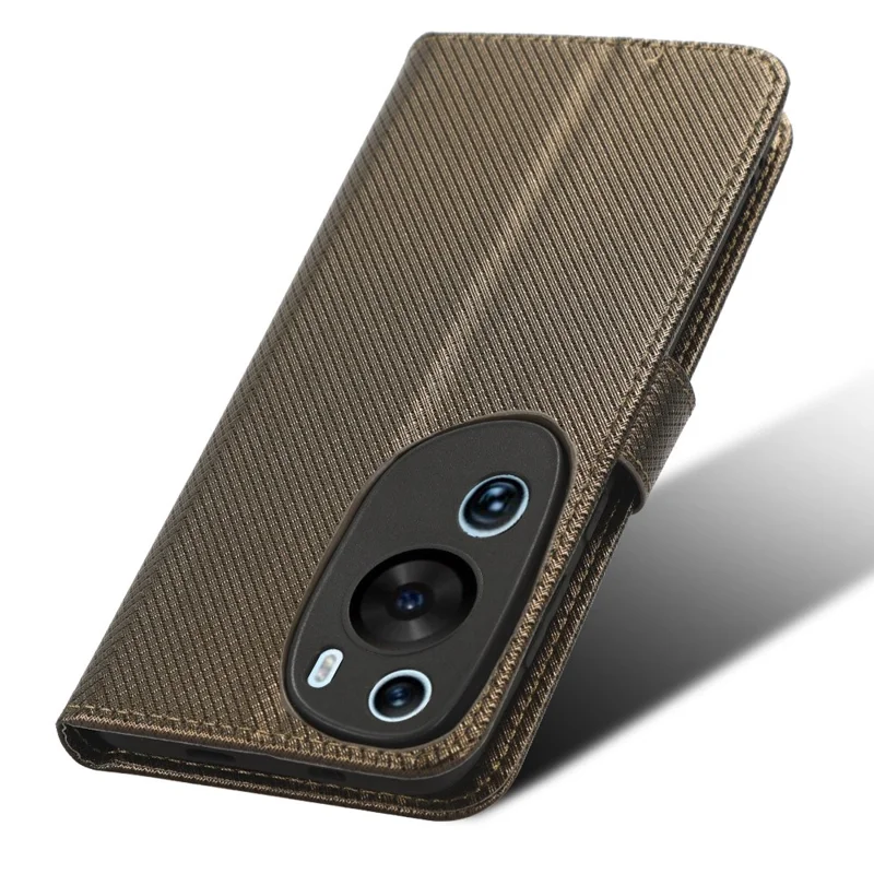 PU Leather Flip Case for Huawei P60 Art Protective Cover Diamond Texture Anti-Drop Wallet Phone Case - Brown