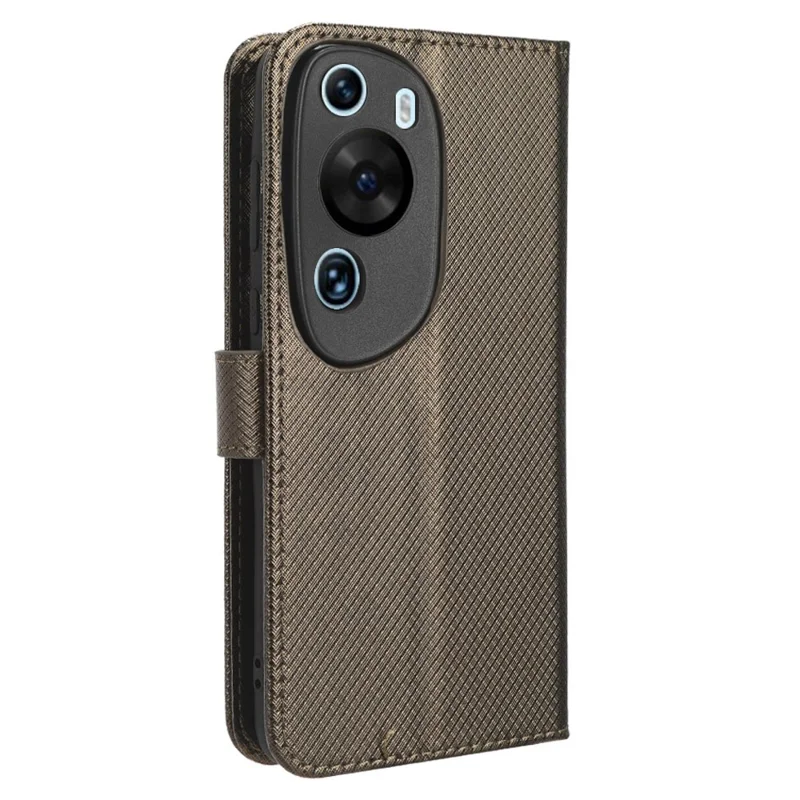 PU Leather Flip Case for Huawei P60 Art Protective Cover Diamond Texture Anti-Drop Wallet Phone Case - Brown