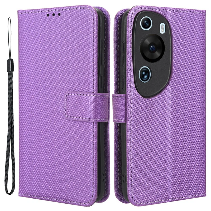 Capa Flip de Couro PU para Huawei P60 Capa Protetora de Arte Textura de Diamante Anti-Queda Carteira de Telefone - Roxo