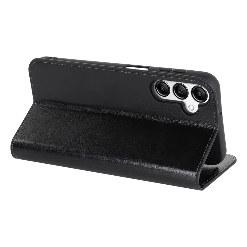 Genuine Cow Leather Phone Cover for Samsung Galaxy A24 4G (162.1 x 77.6 x 8.3mm) Crazy Horse Texture Anti-drop Phone Case with Wallet - Black