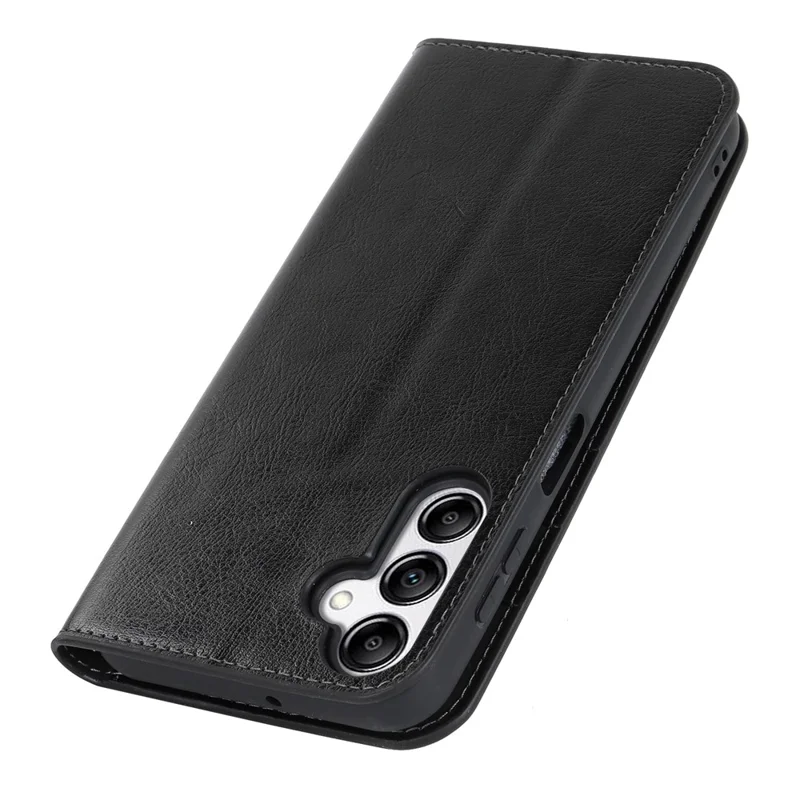Genuine Cow Leather Phone Cover for Samsung Galaxy A24 4G (162.1 x 77.6 x 8.3mm) Crazy Horse Texture Anti-drop Phone Case with Wallet - Black