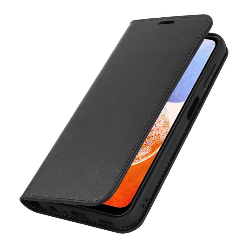 Genuine Cow Leather Phone Cover for Samsung Galaxy A24 4G (162.1 x 77.6 x 8.3mm) Crazy Horse Texture Anti-drop Phone Case with Wallet - Black