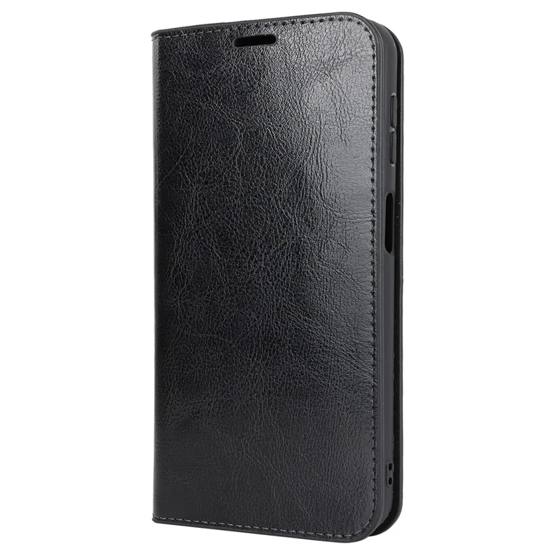 Genuine Cow Leather Phone Cover for Samsung Galaxy A24 4G (162.1 x 77.6 x 8.3mm) Crazy Horse Texture Anti-drop Phone Case with Wallet - Black