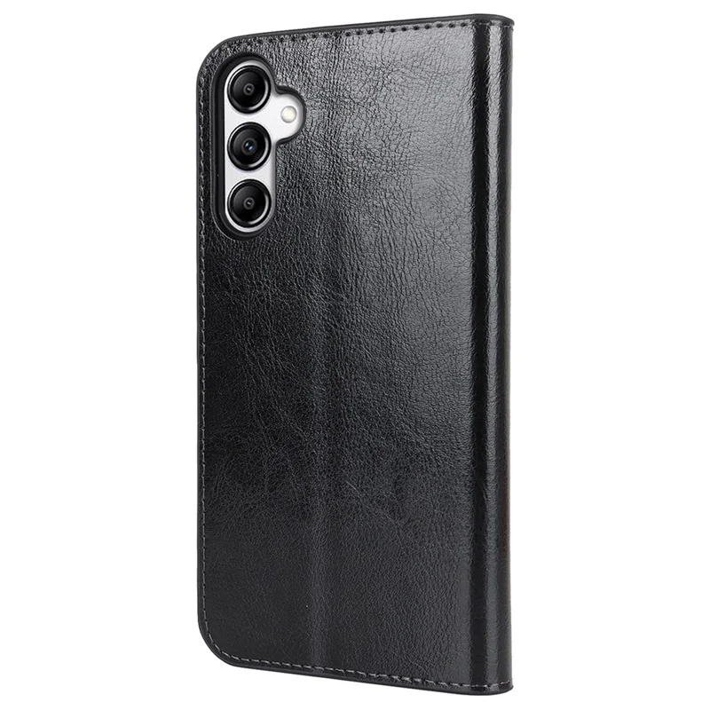 Genuine Cow Leather Phone Cover for Samsung Galaxy A24 4G (162.1 x 77.6 x 8.3mm) Crazy Horse Texture Anti-drop Phone Case with Wallet - Black