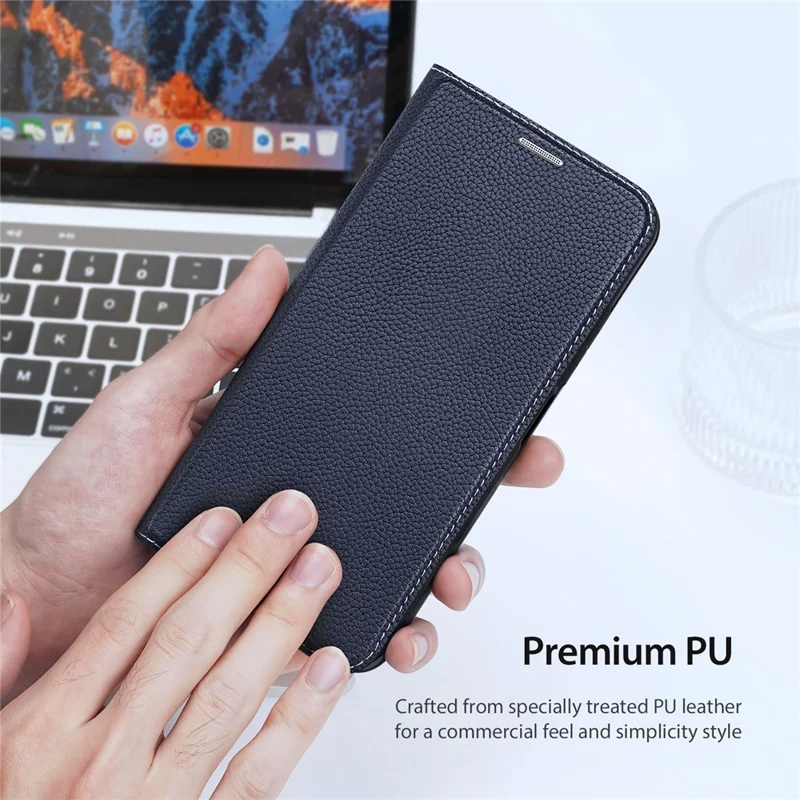 DUX DUCIS Skin X2 Series Phone Case for Xiaomi Redmi Note 12 5G (China) / (India) / (Global) / Poco X5 5G , PU Leather Stand Card Slots Cover - Blue