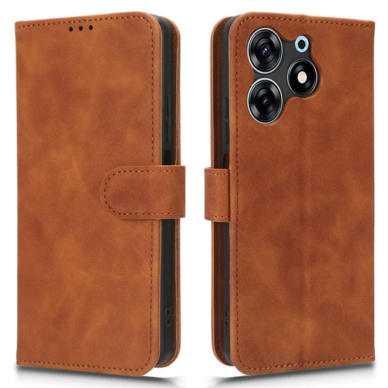For TECNO Spark 10 Pro Skin-Touch Leather Folio Case Wallet Stand Magnetic Protective Phone Cover - Brown