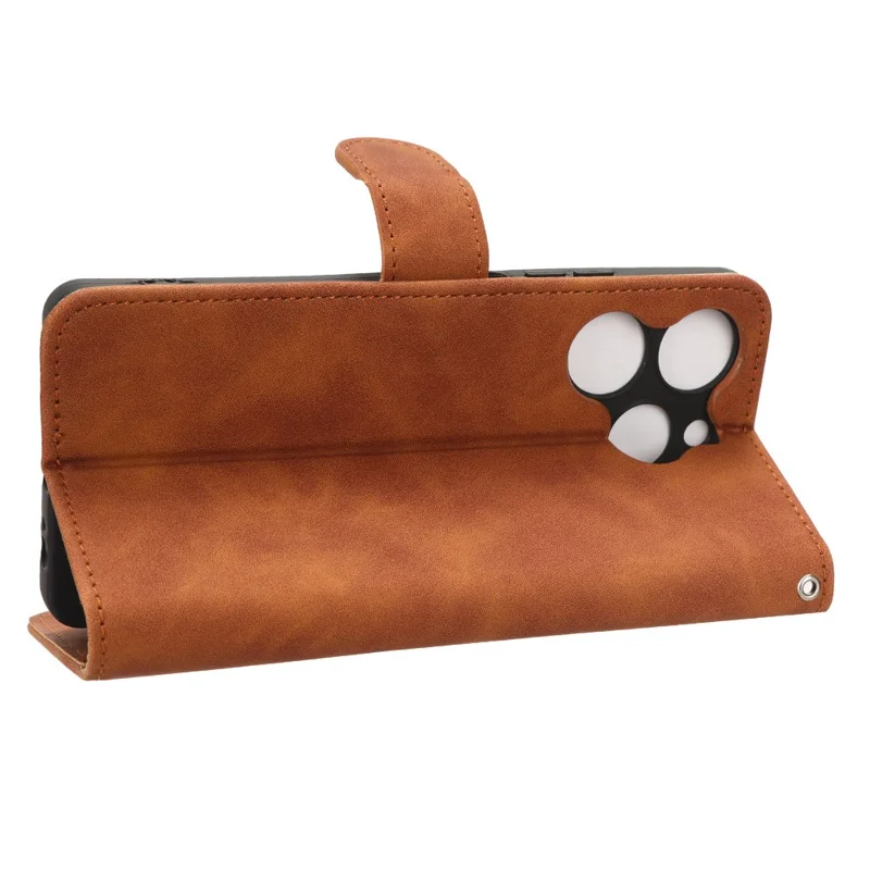 For TECNO Spark 10 Pro Skin-Touch Leather Folio Case Wallet Stand Magnetic Protective Phone Cover - Brown