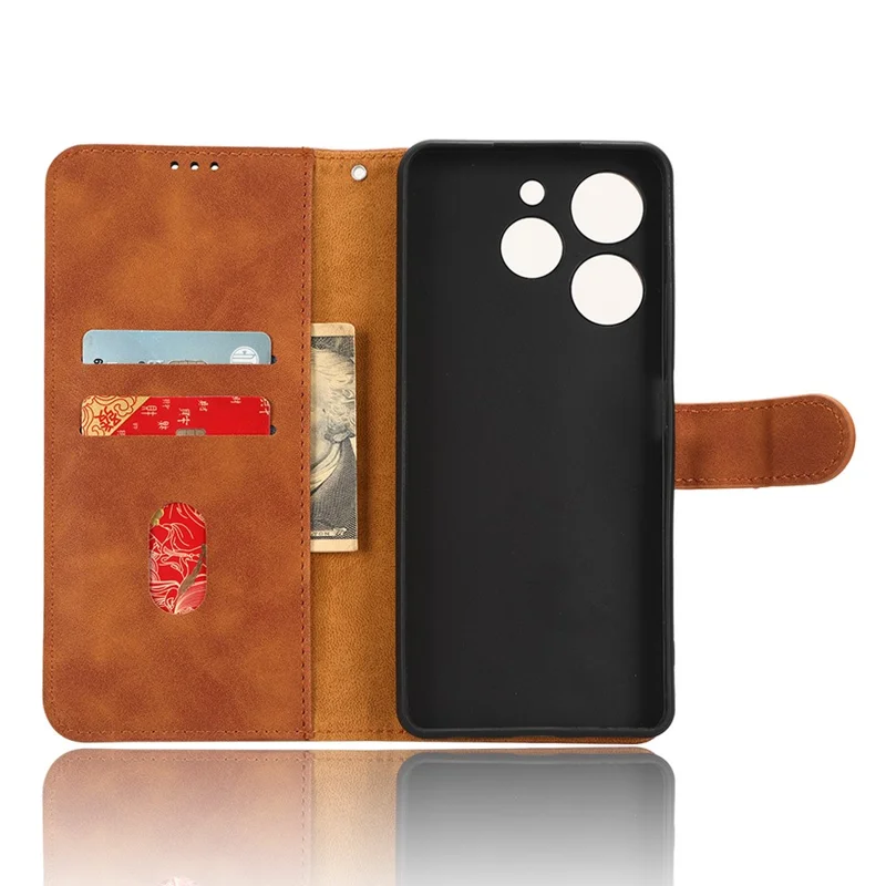 For TECNO Spark 10 Pro Skin-Touch Leather Folio Case Wallet Stand Magnetic Protective Phone Cover - Brown