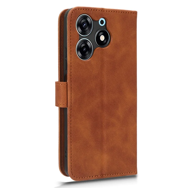For TECNO Spark 10 Pro Skin-Touch Leather Folio Case Wallet Stand Magnetic Protective Phone Cover - Brown