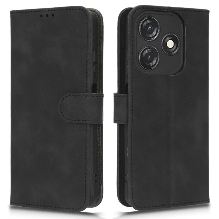 For TECNO Spark 10C 4G PU Leather Flip Cover Stand Skin-Touch Wallet Phone Case - Black