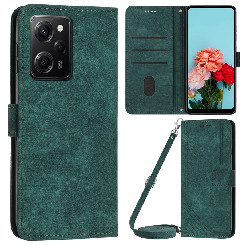 Leather Phone Case For Xiaomi Poco X5 Pro 5G / Redmi Note 12 Pro Speed 5G / Note 12 Pro 5G , Lines Imprinted Wallet Stand Cover - Green