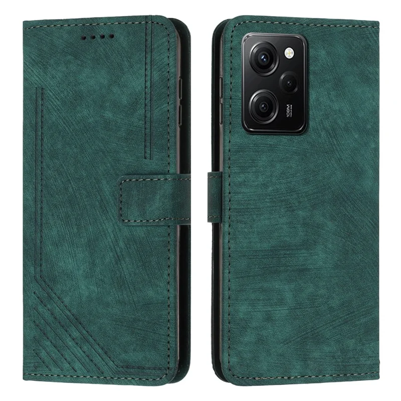 Leather Phone Case For Xiaomi Poco X5 Pro 5G / Redmi Note 12 Pro Speed 5G / Note 12 Pro 5G , Lines Imprinted Wallet Stand Cover - Green