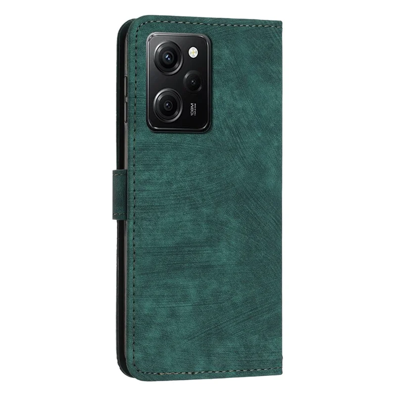 Leather Phone Case For Xiaomi Poco X5 Pro 5G / Redmi Note 12 Pro Speed 5G / Note 12 Pro 5G , Lines Imprinted Wallet Stand Cover - Green