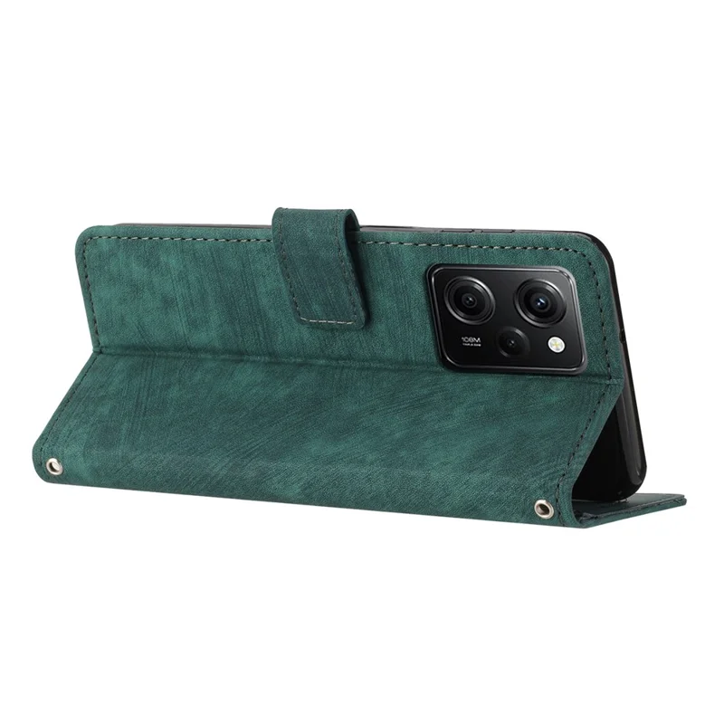 Leather Phone Case For Xiaomi Poco X5 Pro 5G / Redmi Note 12 Pro Speed 5G / Note 12 Pro 5G , Lines Imprinted Wallet Stand Cover - Green