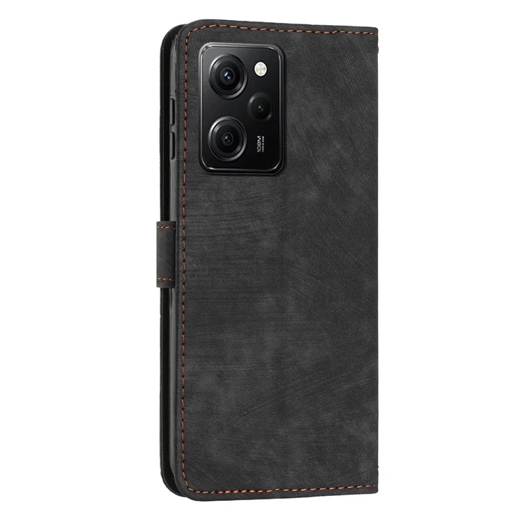 Folio Phone Wallet Case for Xiaomi Redmi Note 12 Pro Speed 5G / Note 12 Pro 5G / Poco X5 Pro 5G , Lines Imprinted Leather Stand Phone Cover - Black