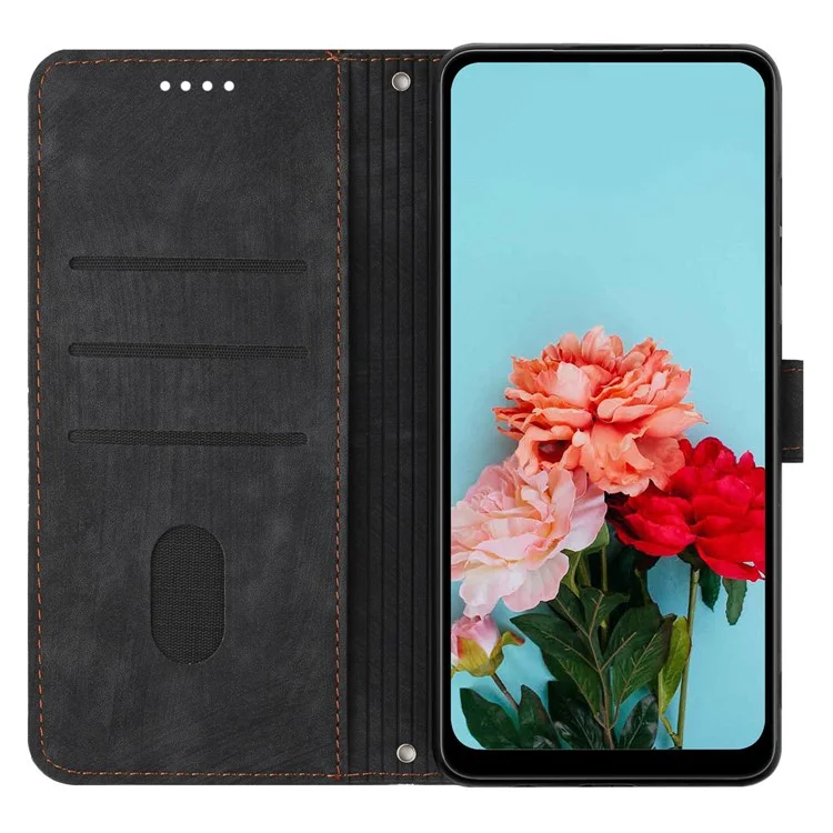 Folio Phone Wallet Case for Xiaomi Redmi Note 12 Pro Speed 5G / Note 12 Pro 5G / Poco X5 Pro 5G , Lines Imprinted Leather Stand Phone Cover - Black