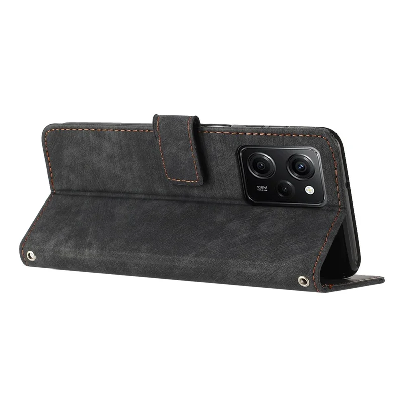 Folio Phone Wallet Case for Xiaomi Redmi Note 12 Pro Speed 5G / Note 12 Pro 5G / Poco X5 Pro 5G , Lines Imprinted Leather Stand Phone Cover - Black