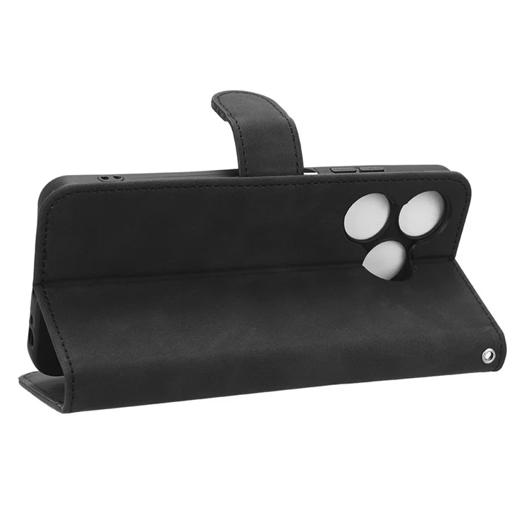 Для TECNO Spark 10 4G кожаный кошелек Чехол для телефона Flip Stand Skin-Touch Shockproof Cover - Черный