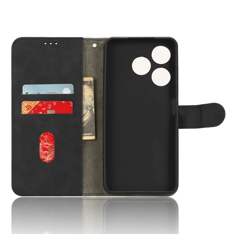 Для TECNO Spark 10 4G кожаный кошелек Чехол для телефона Flip Stand Skin-Touch Shockproof Cover - Черный