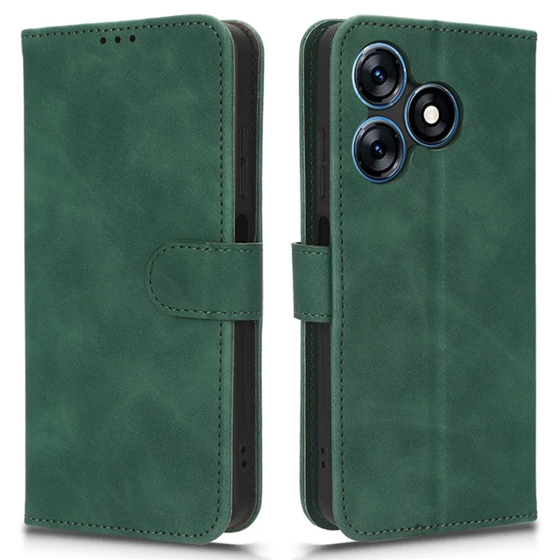 For TECNO Spark 10 4G Leather Wallet Phone Case Flip Stand Skin-Touch Shockproof Cover - Green