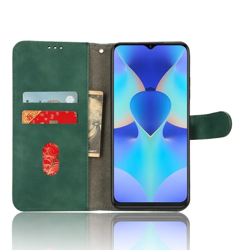 For TECNO Spark 10 4G Leather Wallet Phone Case Flip Stand Skin-Touch Shockproof Cover - Green