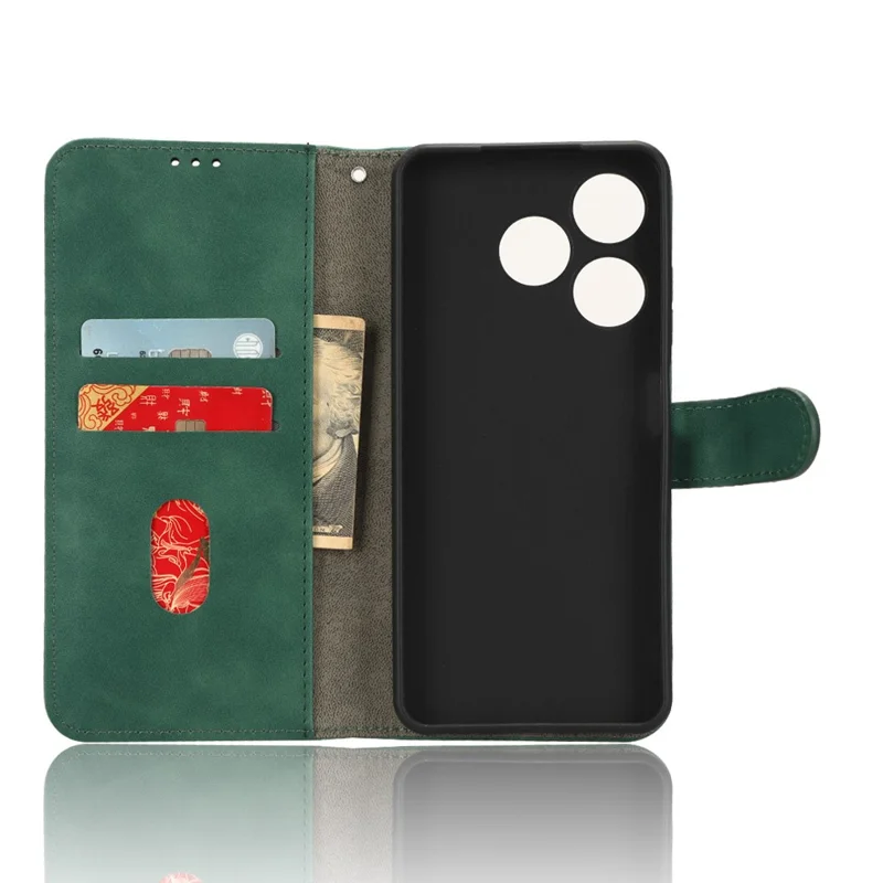 For TECNO Spark 10 4G Leather Wallet Phone Case Flip Stand Skin-Touch Shockproof Cover - Green
