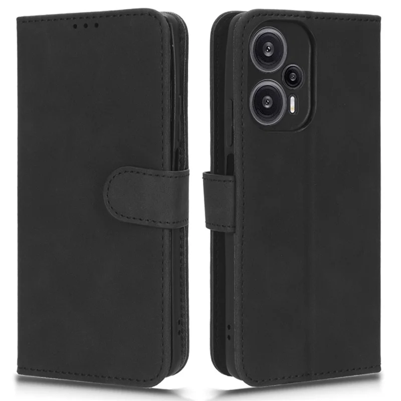 Capa de Telemóvel de Pele PU com Função Carteira para Xiaomi Redmi Note 12 Turbo / Poco F5 5G, com Suporte Tátil, Preta