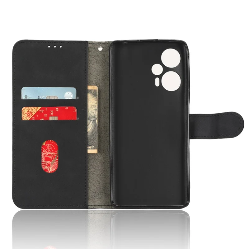 Capa de Telemóvel de Pele PU com Função Carteira para Xiaomi Redmi Note 12 Turbo / Poco F5 5G, com Suporte Tátil, Preta