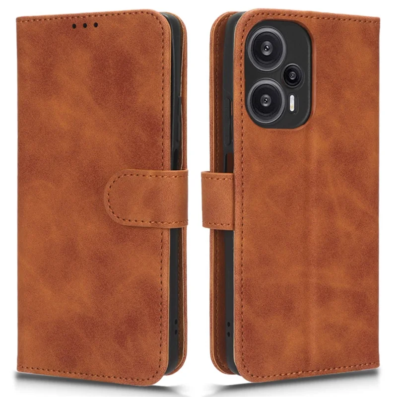 For Xiaomi Redmi Note 12 Turbo / Poco F5 5G PU Leather Flip Phone Case with Wallet Skin-touch Stand Cover - Brown
