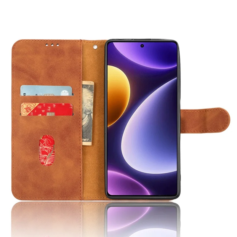 For Xiaomi Redmi Note 12 Turbo / Poco F5 5G PU Leather Flip Phone Case with Wallet Skin-touch Stand Cover - Brown