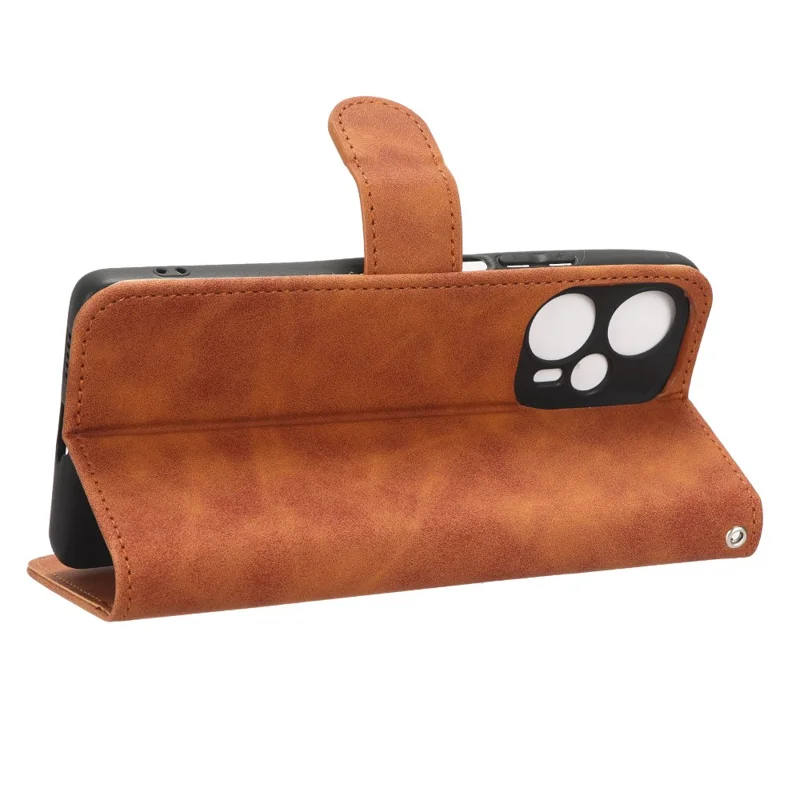 For Xiaomi Redmi Note 12 Turbo / Poco F5 5G PU Leather Flip Phone Case with Wallet Skin-touch Stand Cover - Brown