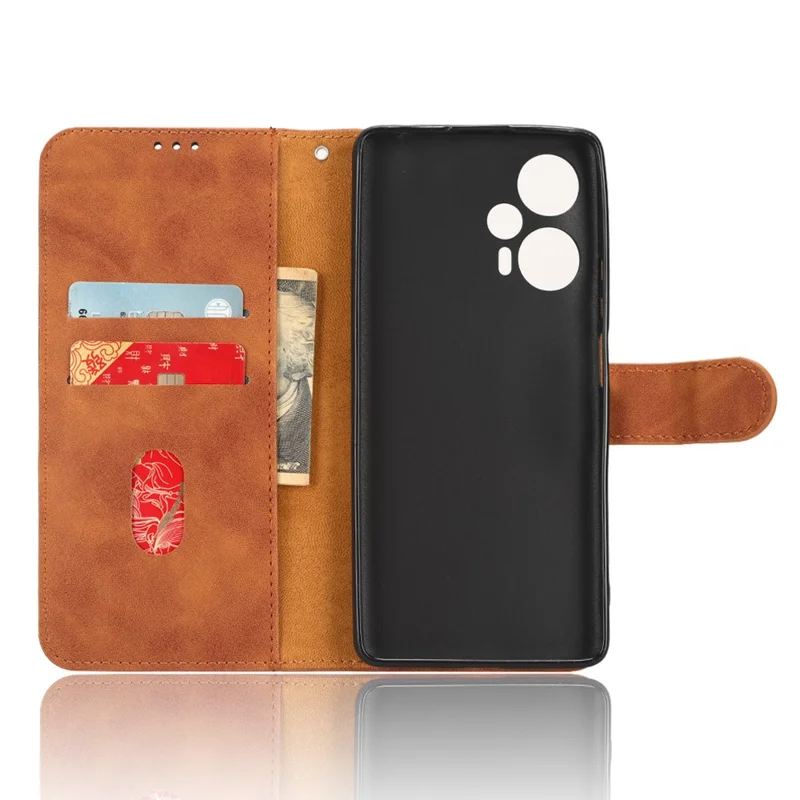 For Xiaomi Redmi Note 12 Turbo / Poco F5 5G PU Leather Flip Phone Case with Wallet Skin-touch Stand Cover - Brown