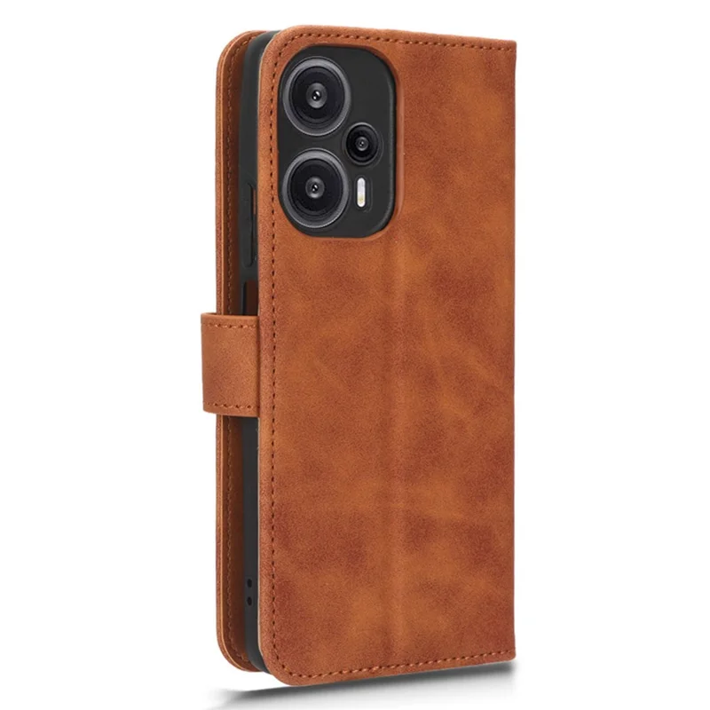 For Xiaomi Redmi Note 12 Turbo / Poco F5 5G PU Leather Flip Phone Case with Wallet Skin-touch Stand Cover - Brown