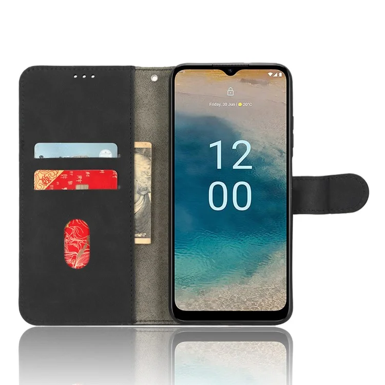 Wallet Case para Nokia G22 Pele artificial toque de pele Suporte magnético Capa de telefone - Preto