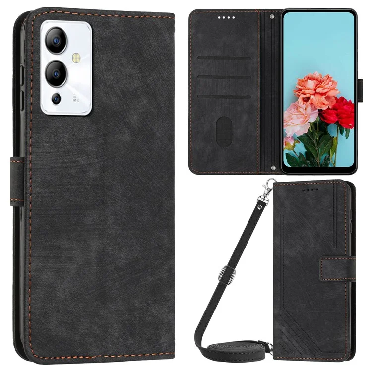 Para Infinix Note 12 5G / Note 12 Pro 5G Estuche de Teléfono de Cuero PU con Líneas Impresas Flip Wallet Cover - Negro